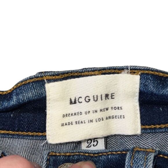 McGuire Medium Wash Skinny Denim Jeans  Silky Black Side Stripe Sz 25 - Picture 4 of 8